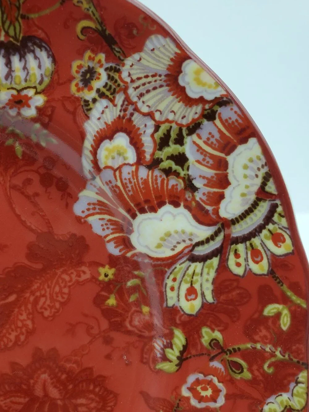 222 Fifth Gabrielle Red Appetizer Plates Dark Red Paisley Floral Dessert Plates